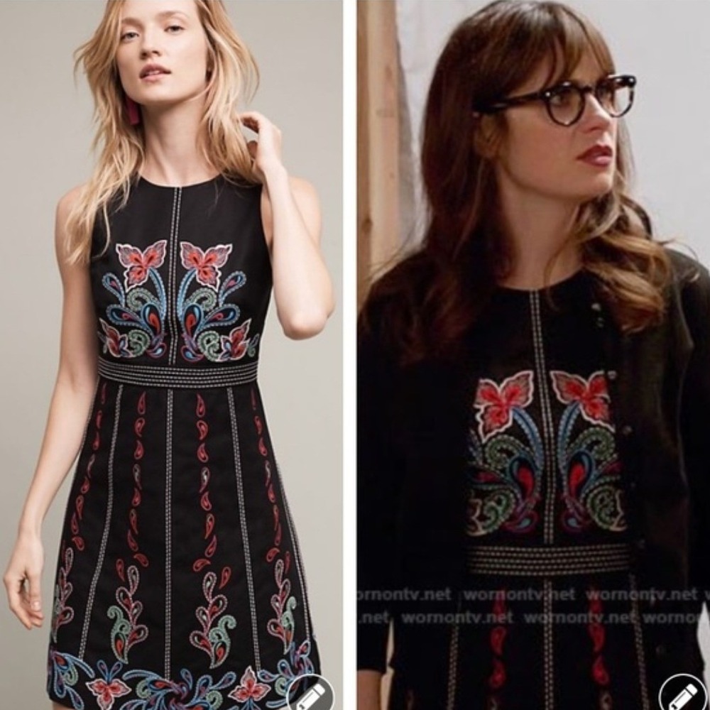 Anthropologie‎ Maeve Chennai Embroidered Paisley Floral Black Dress Size 10P